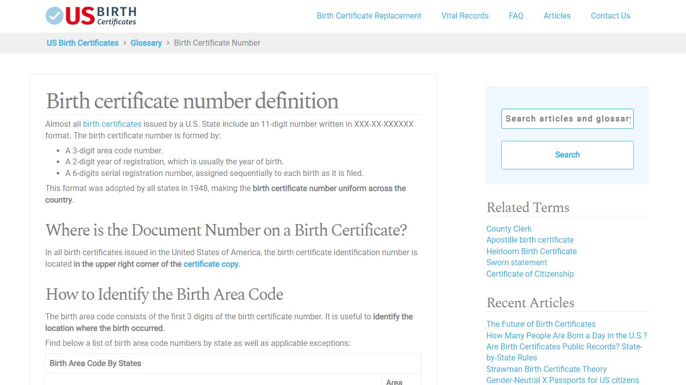 Birth Certificate Number Definition - US Birth Certificates