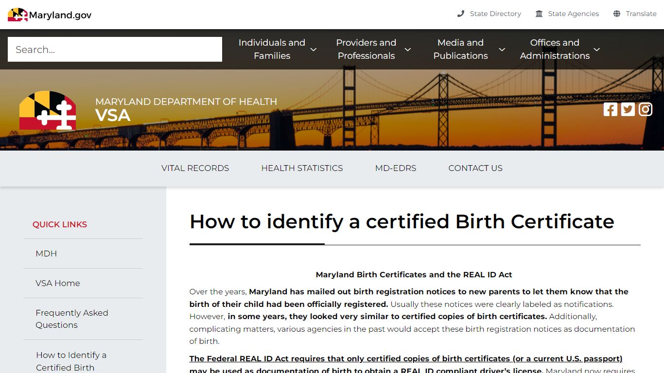 Maryland Department of Health certbirthcert